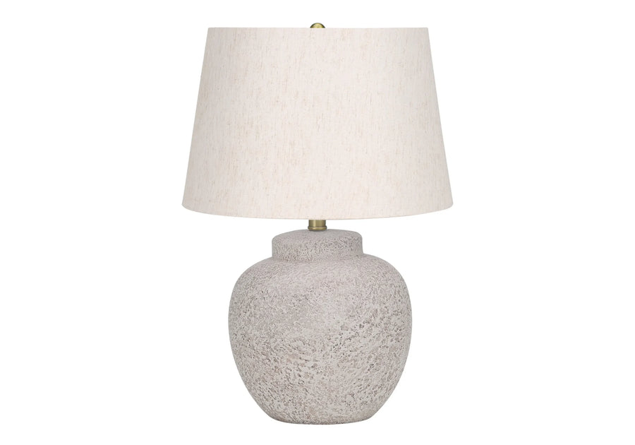 22″ Cream Concrete Urn Table Lamp With Cream Abstract Empire Shade