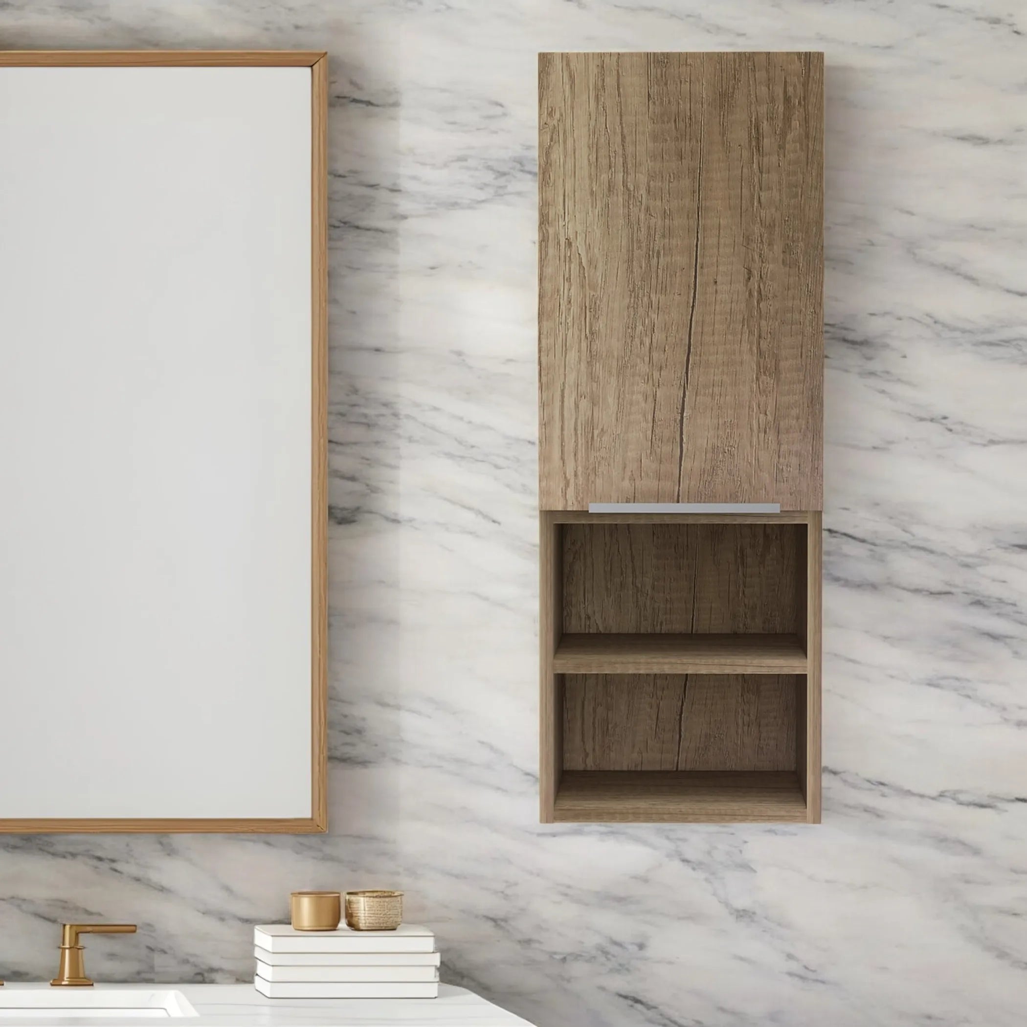 12″ Wood Brown Standard Accent Cabinet With Four Shelves