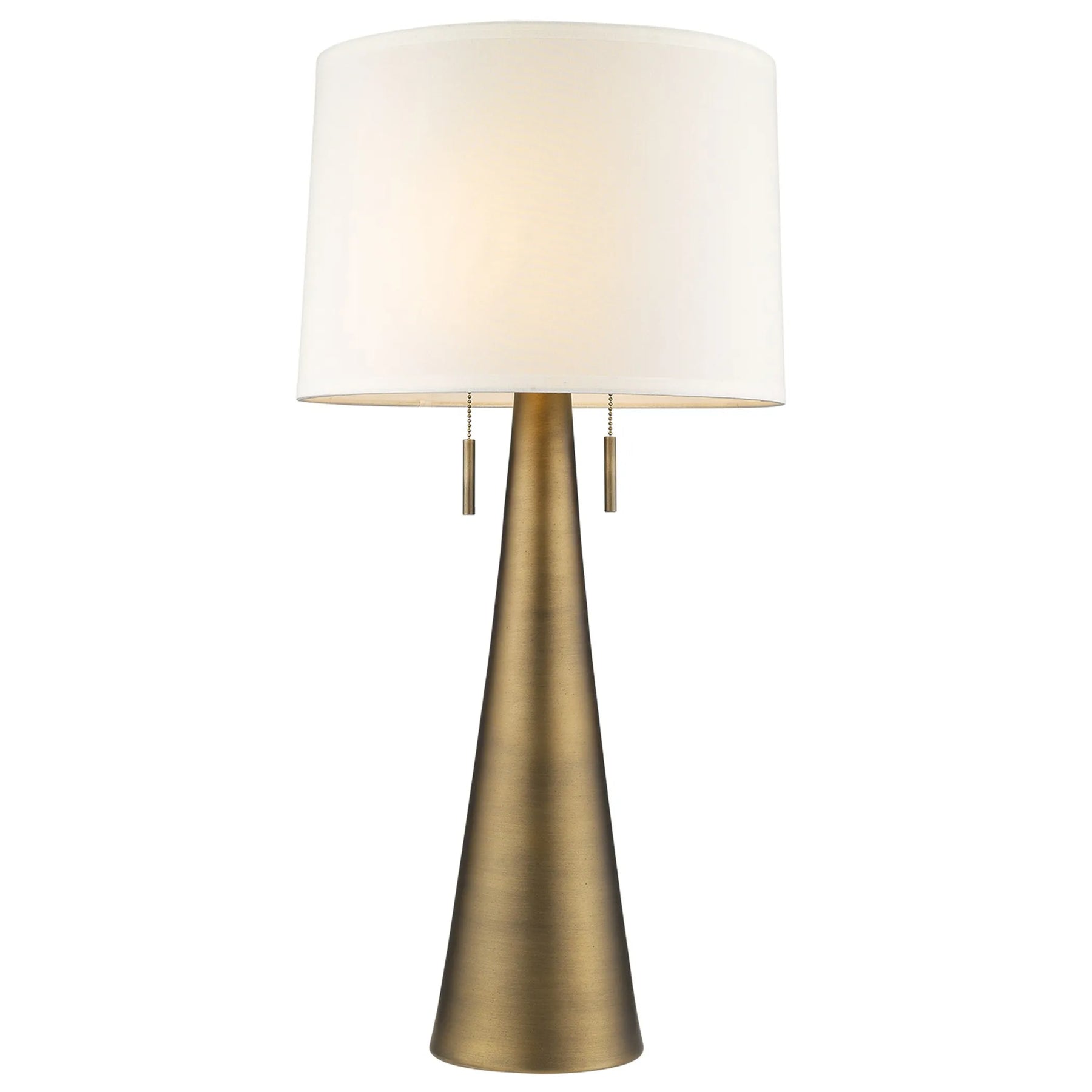 34″ Brass Metal Two Light Table Lamp With White Empire Shade — view 2