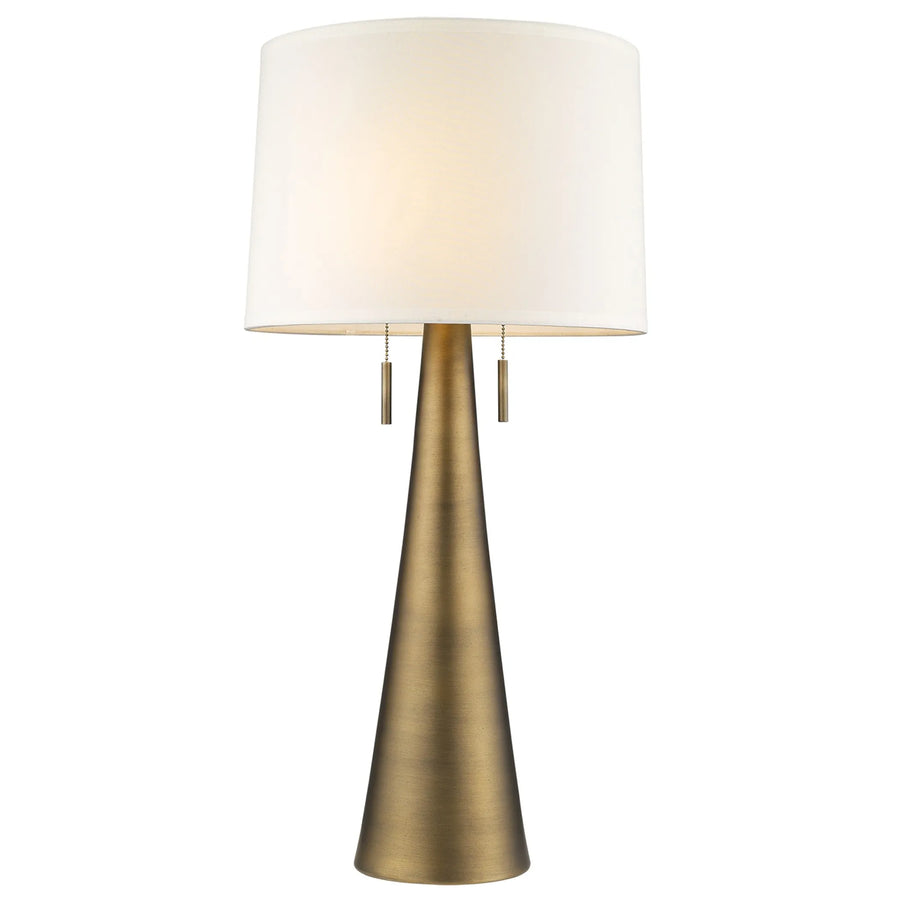 34″ Brass Metal Two Light Table Lamp With White Empire Shade — view 2