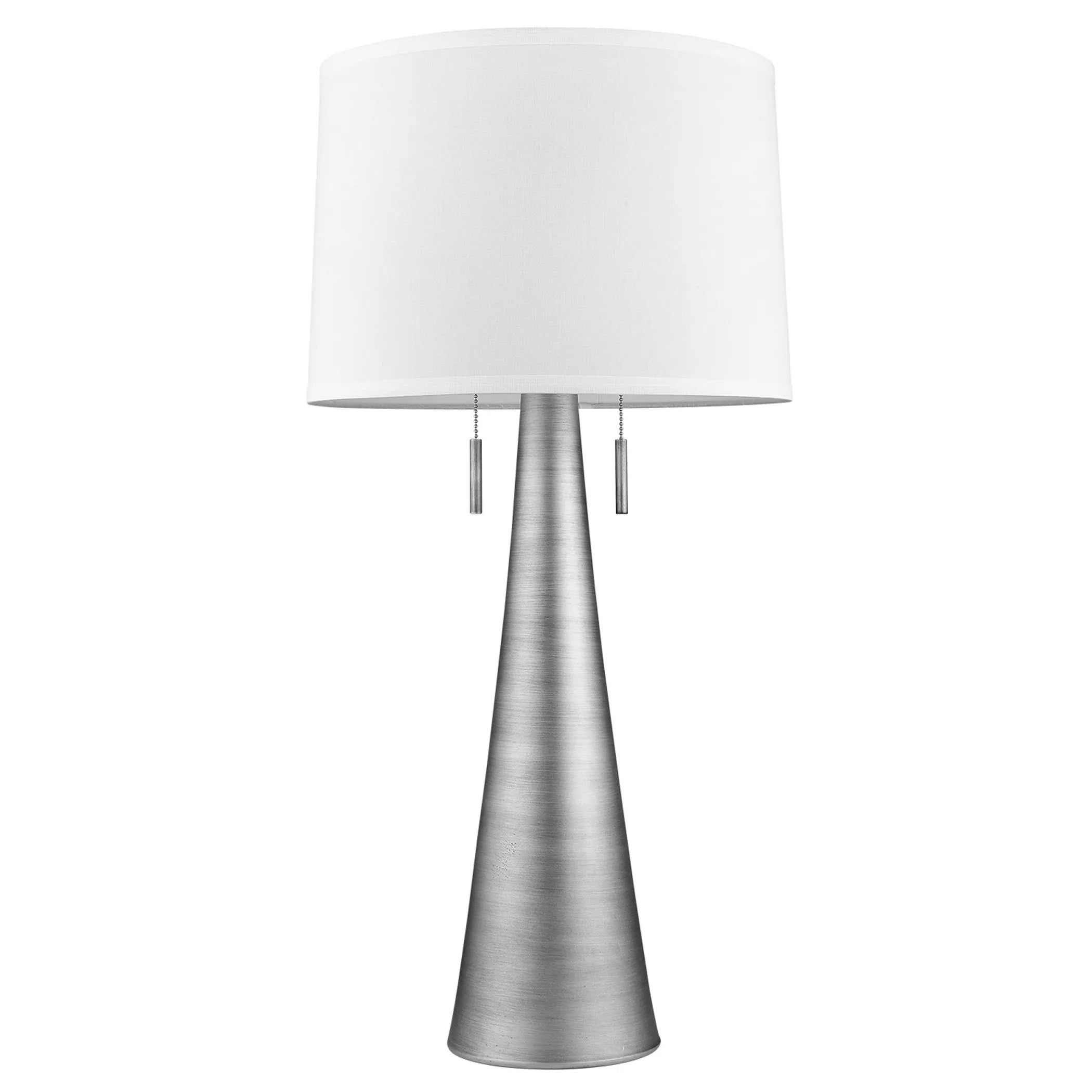 34″ Silver Metal Two Light Table Lamp With White Empire Shade — view 4
