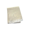 Herringbone Cotton Blend C Initial Throw Blanket with Tassels And Embroidery