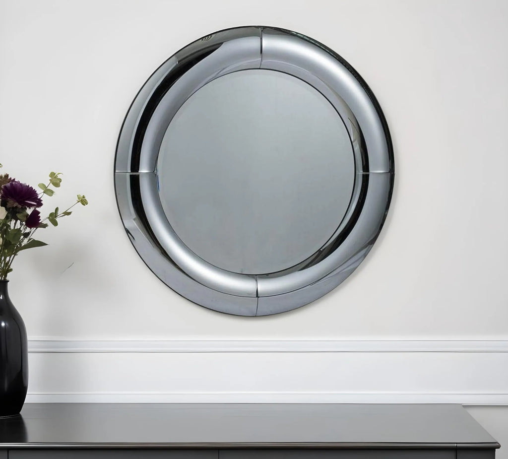 32″ Silver Round Curved Frame Accent Mirror