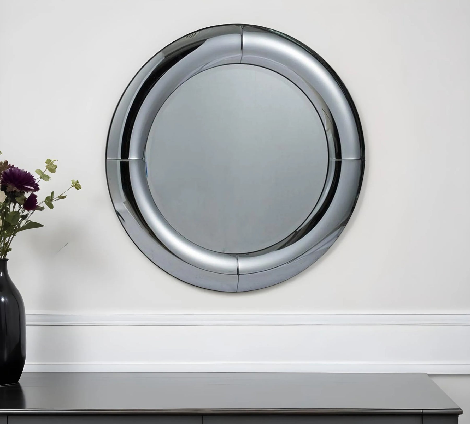 32″ Silver Round Curved Frame Accent Mirror