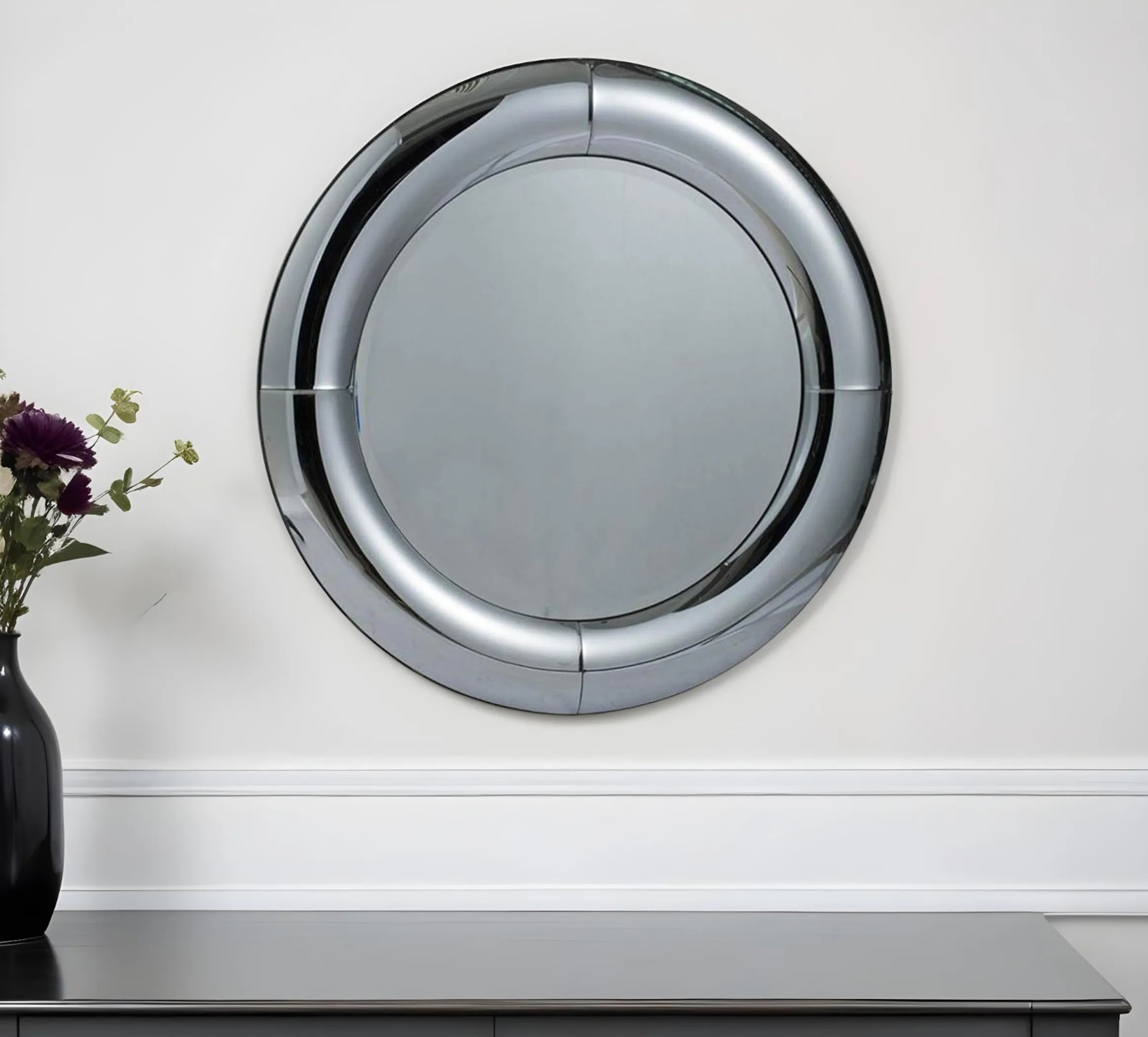 32″ Silver Round Curved Frame Accent Mirror