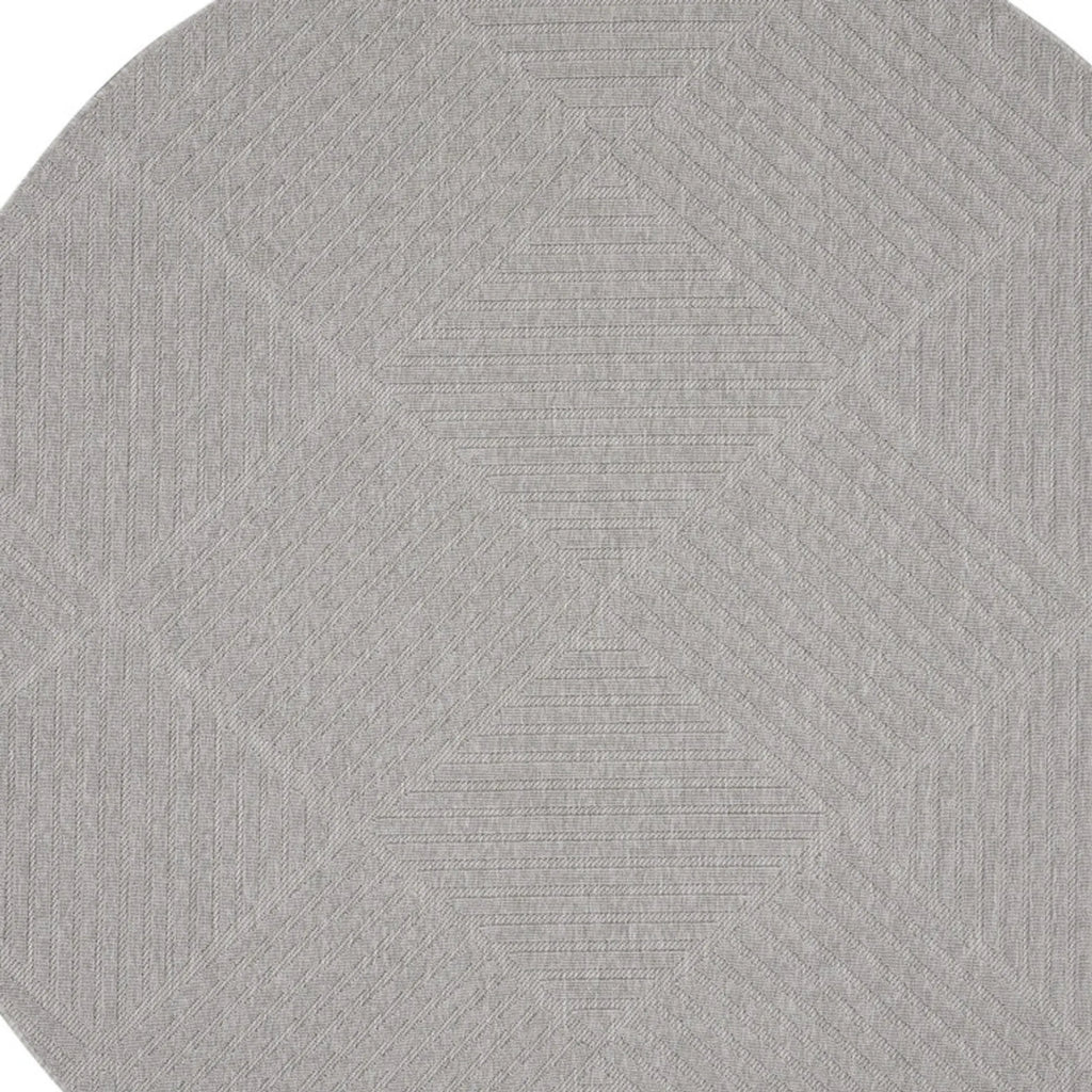8′ Light Gray And Gray Round Geometric Indoor Outdoor Area Rug — view 3