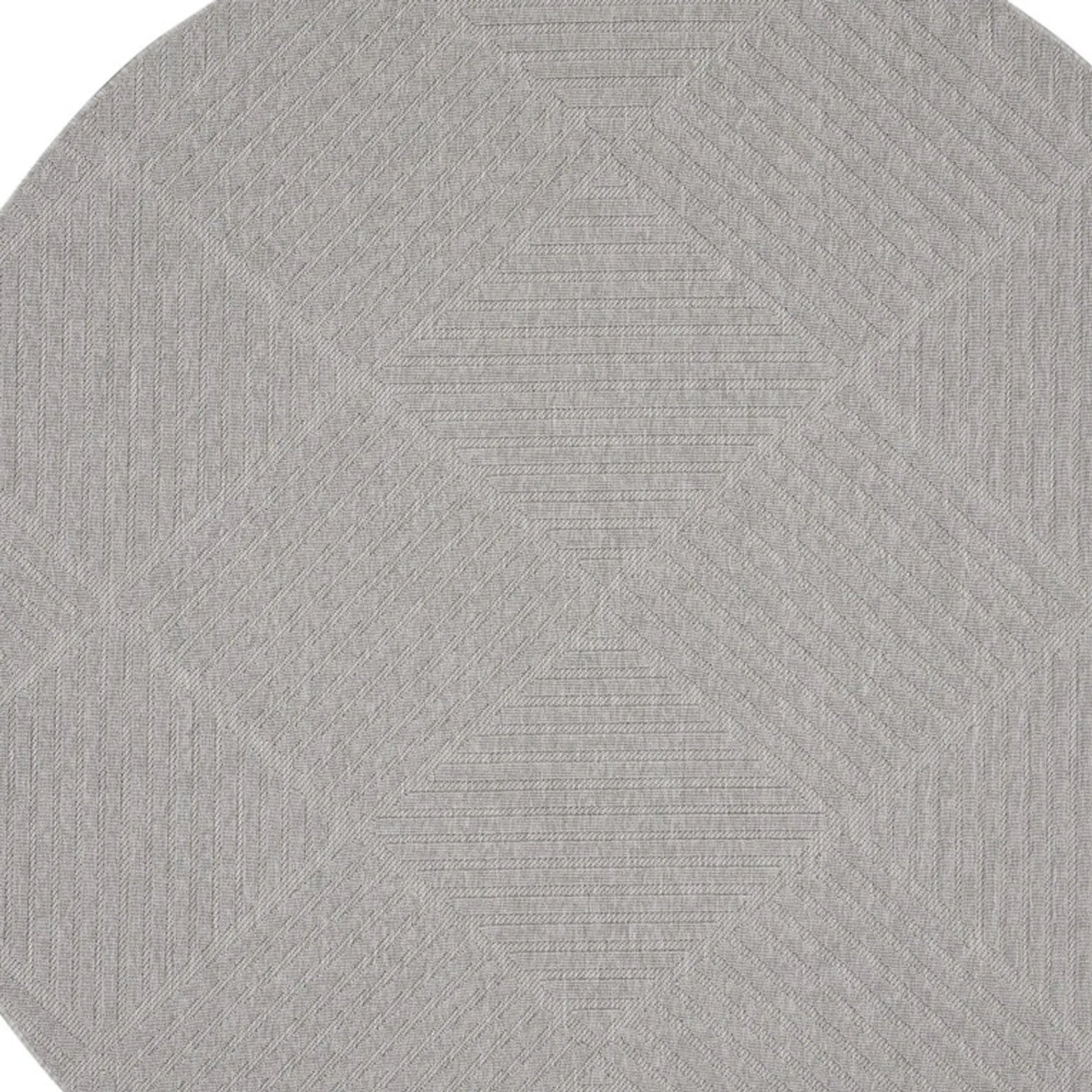 8′ Light Gray And Gray Round Geometric Indoor Outdoor Area Rug — view 3