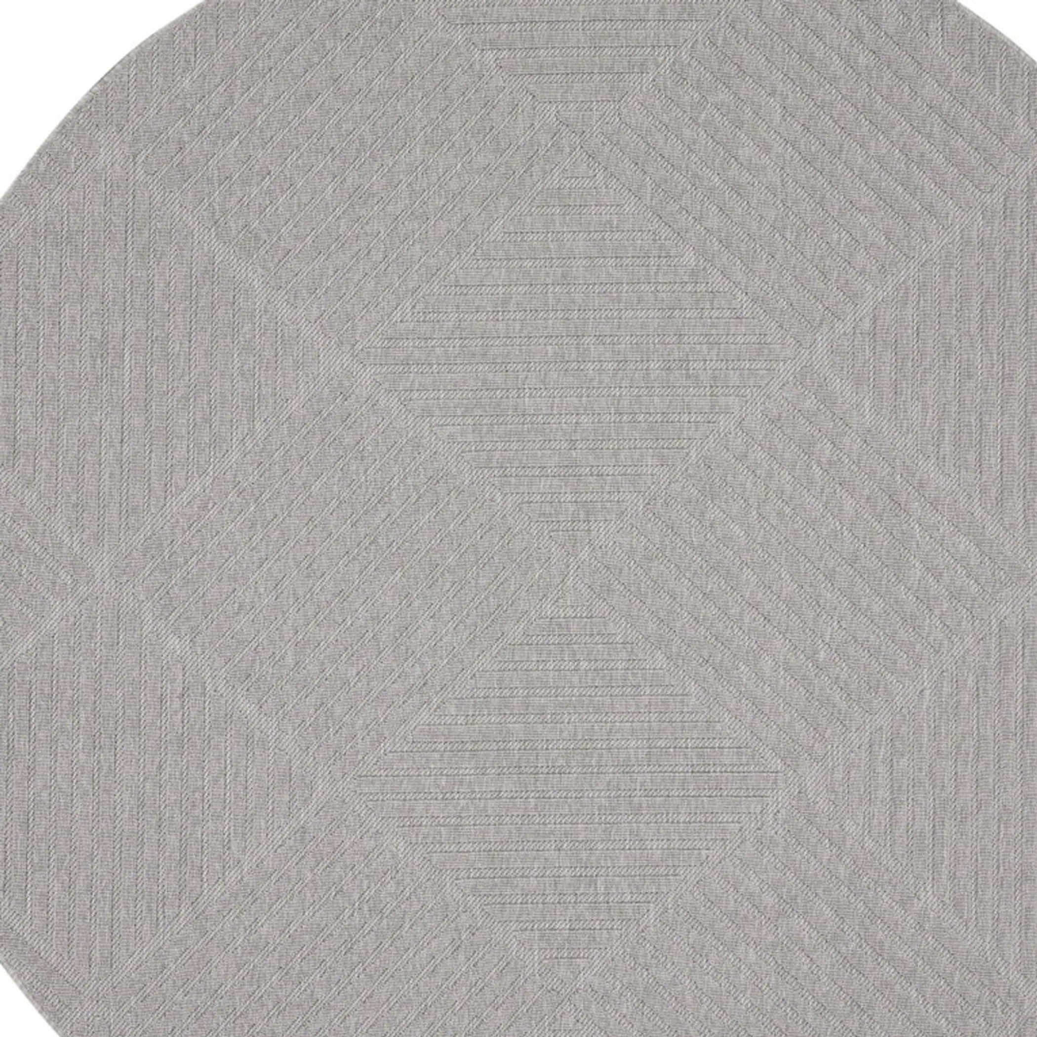 8′ Light Gray And Gray Round Geometric Indoor Outdoor Area Rug — view 3