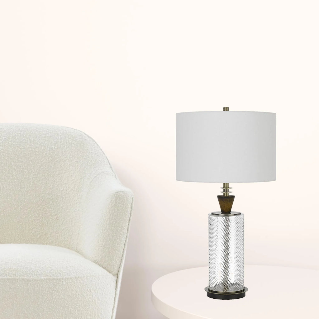 30″ Clear Metal Table Lamp With White Empire Shade — view 3