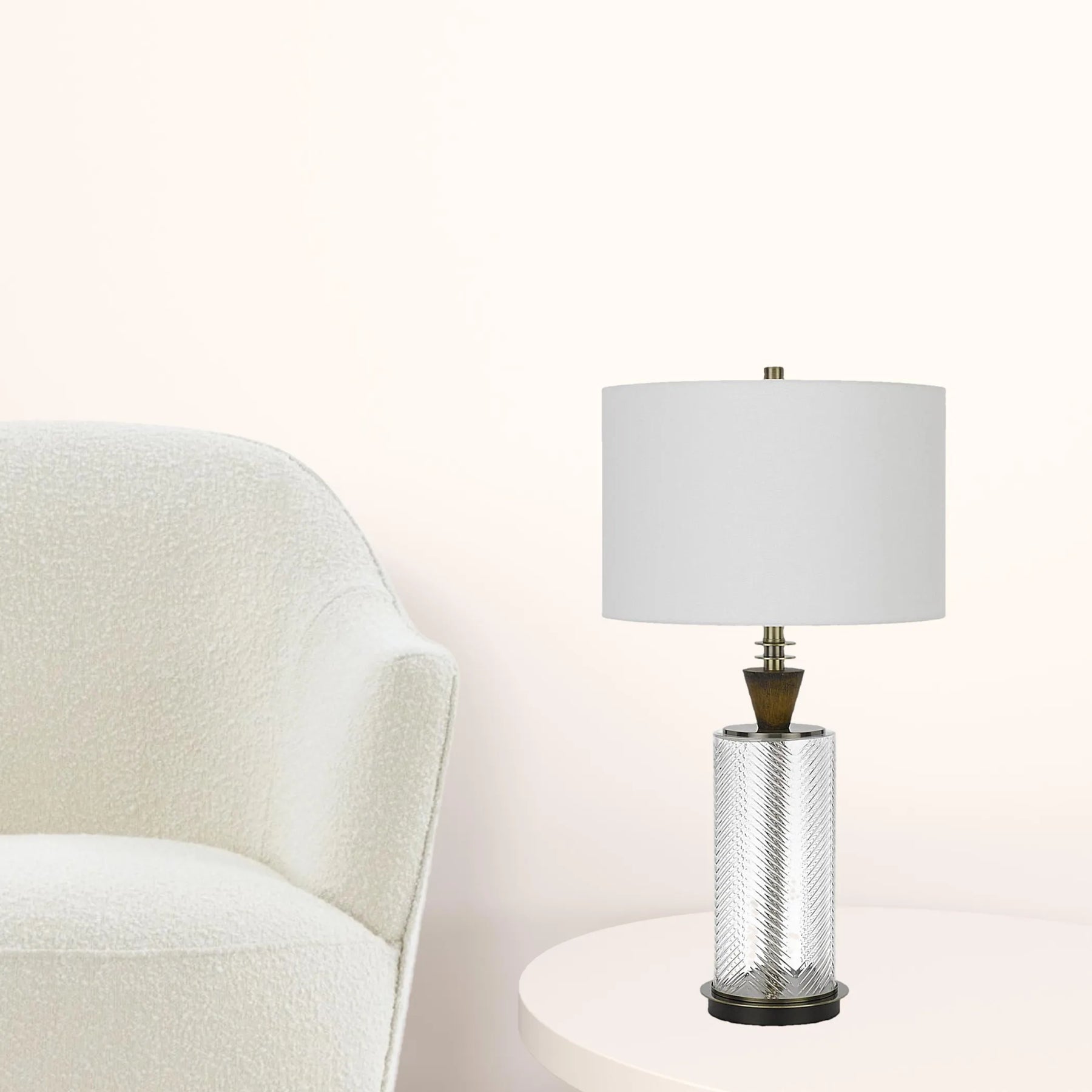 30″ Clear Metal Table Lamp With White Empire Shade — view 3
