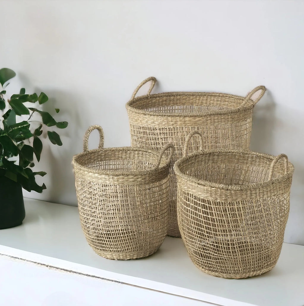 Set of Three 20″ Natural Wicker Basket