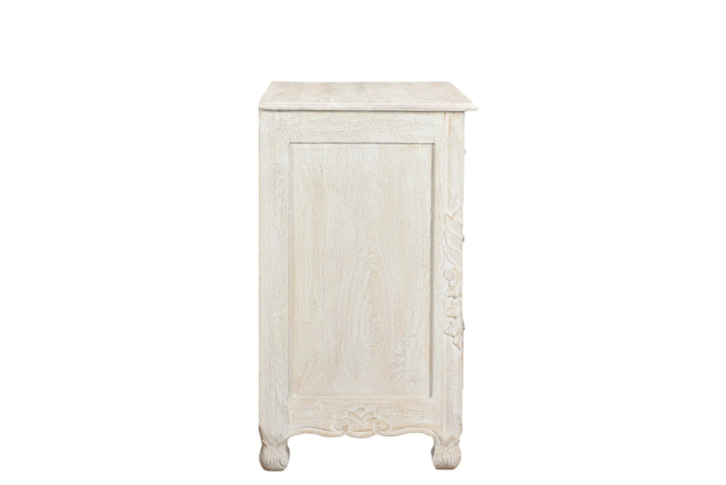 30″ White Solid Wood Distressed Three Drawer Nightstand — view 4