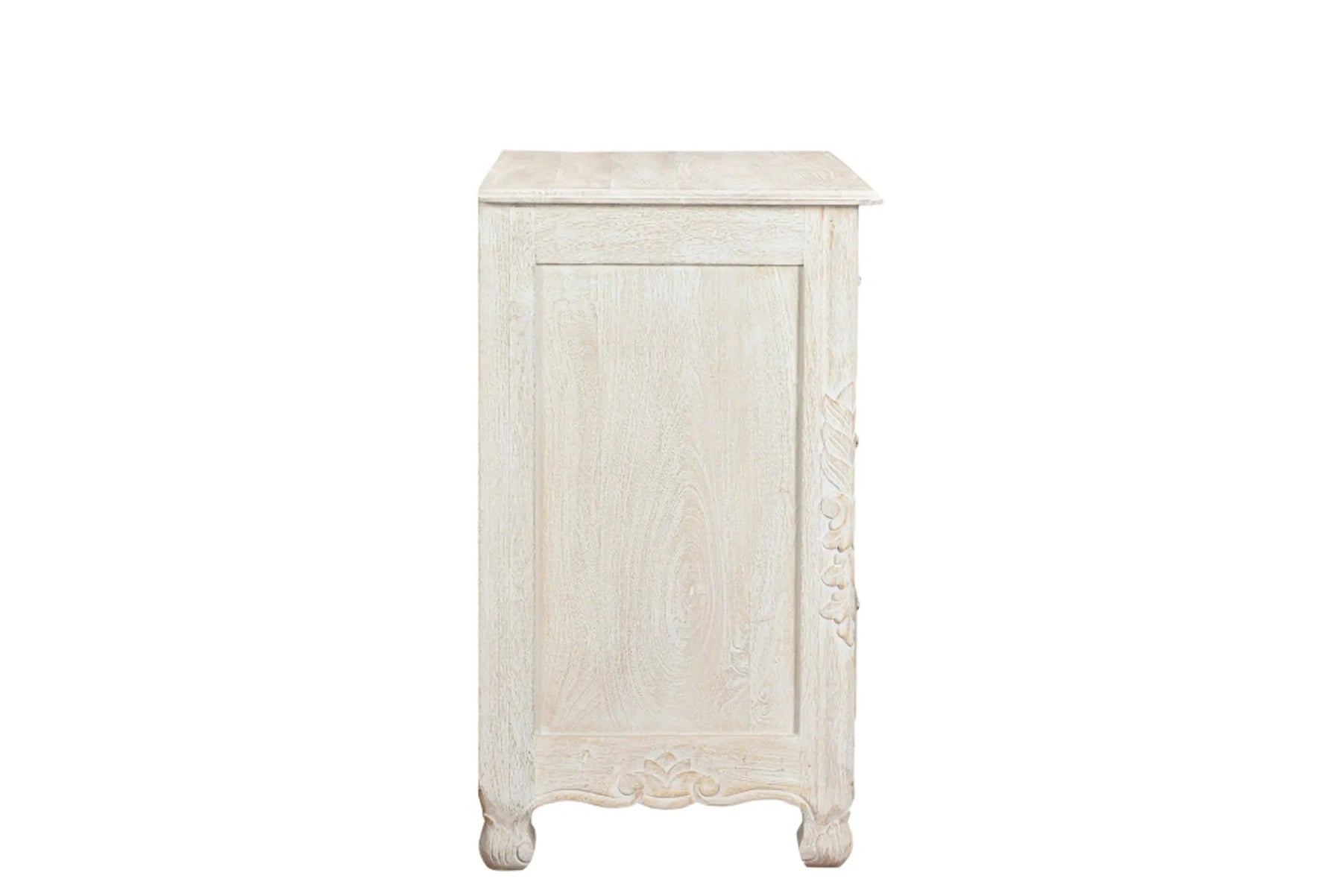 30″ White Solid Wood Distressed Three Drawer Nightstand — view 4