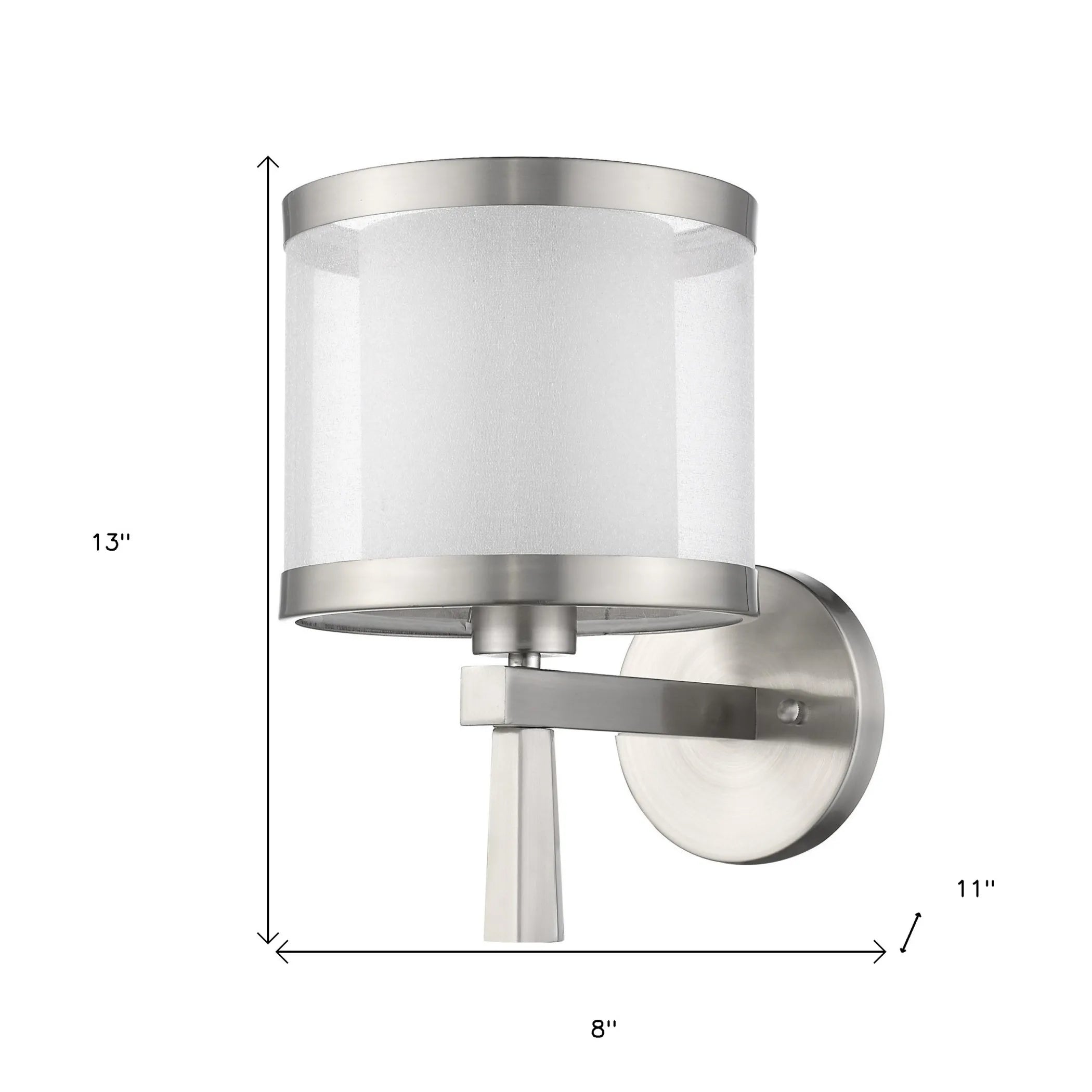 White and Silver Wall Light with Fabric Shade — view 4