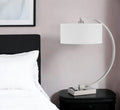 26″ Nickel Metal Lantern Desk USB Table Lamp With White Shade