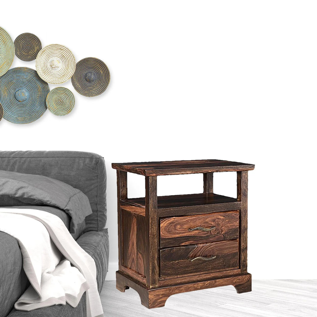 27″ Dark Brown Solid Wood Two Drawer Nightstand