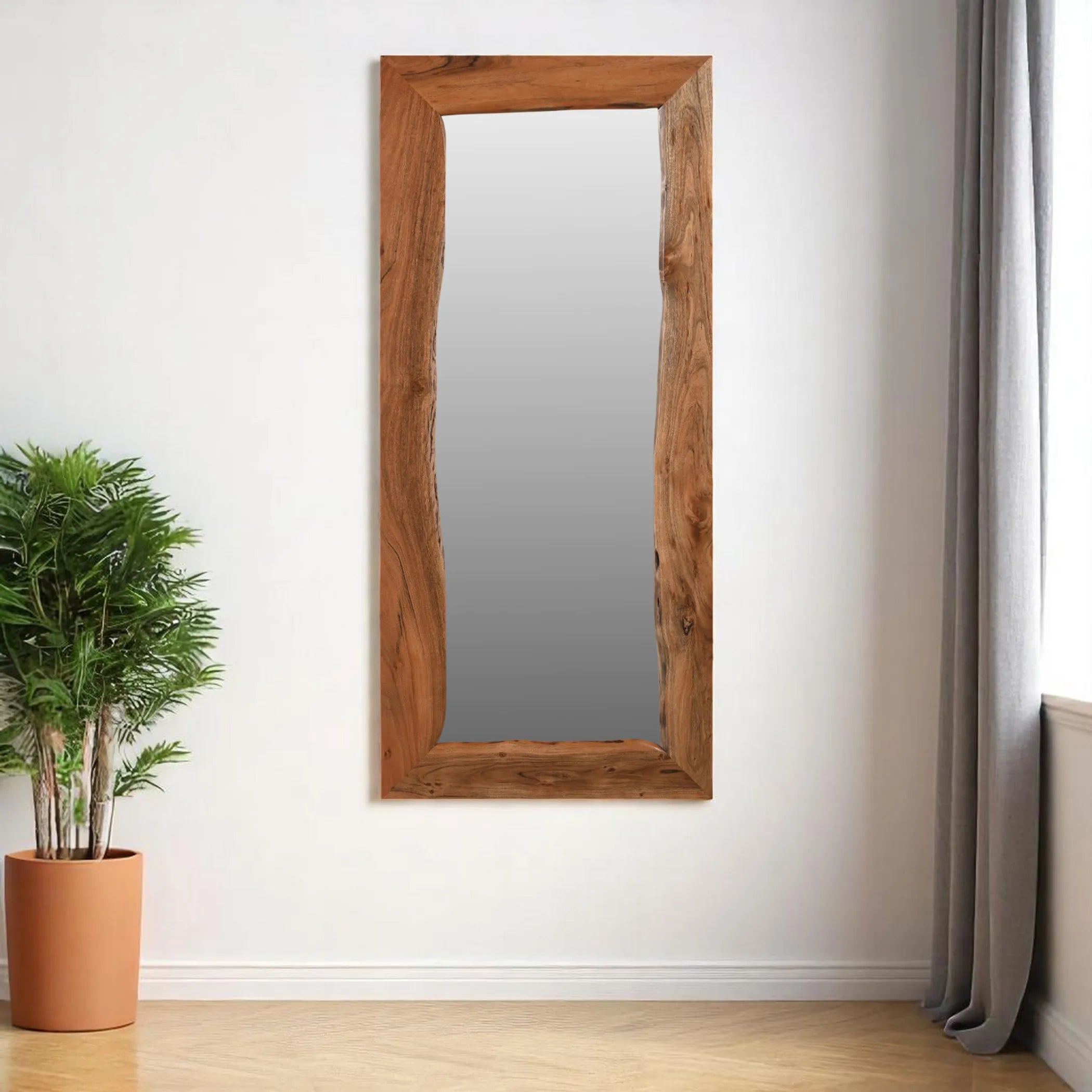 32″ Brown Live Edge Solid Wood Full Length Hanging Mirror