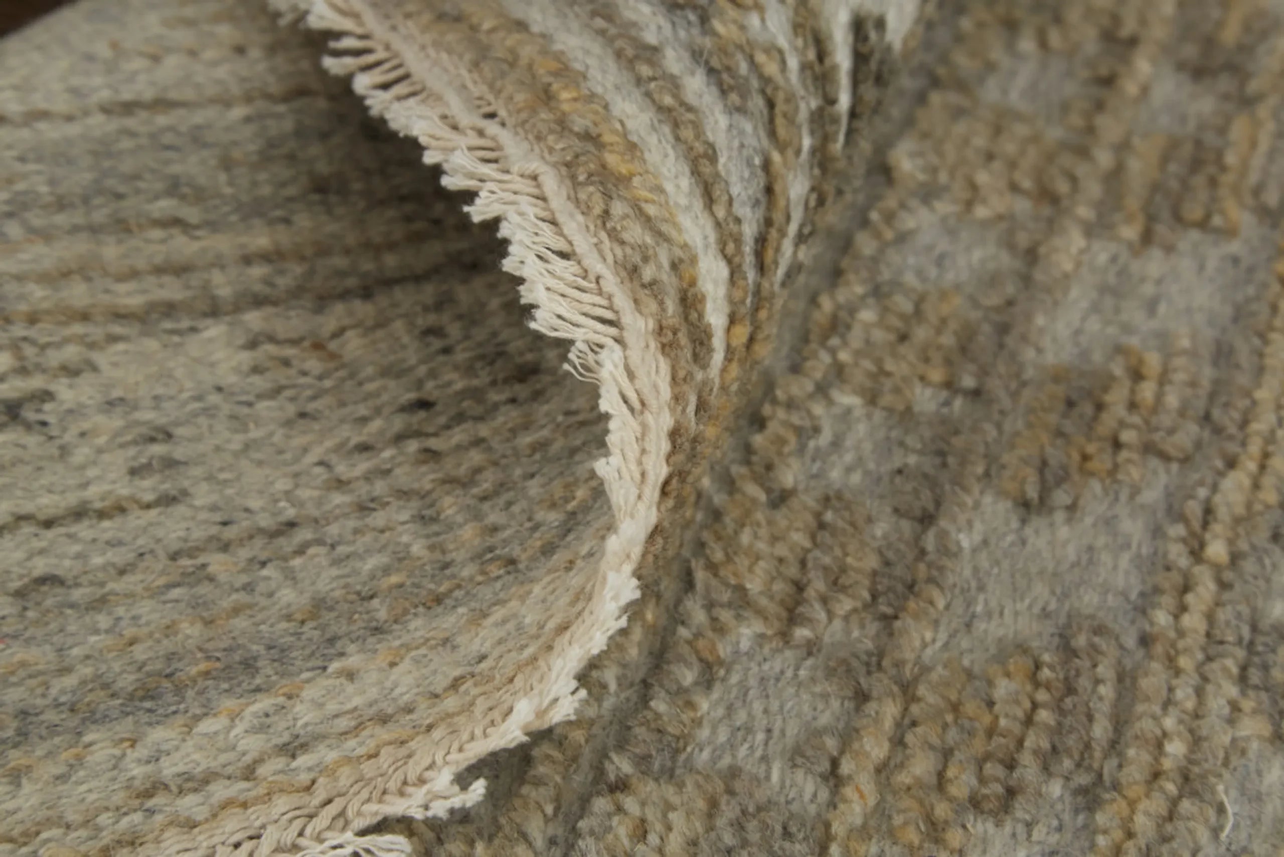 6′ X 9′ Gold and Tan Geometric Hand Knotted Worn Faded Area Rug — view 4
