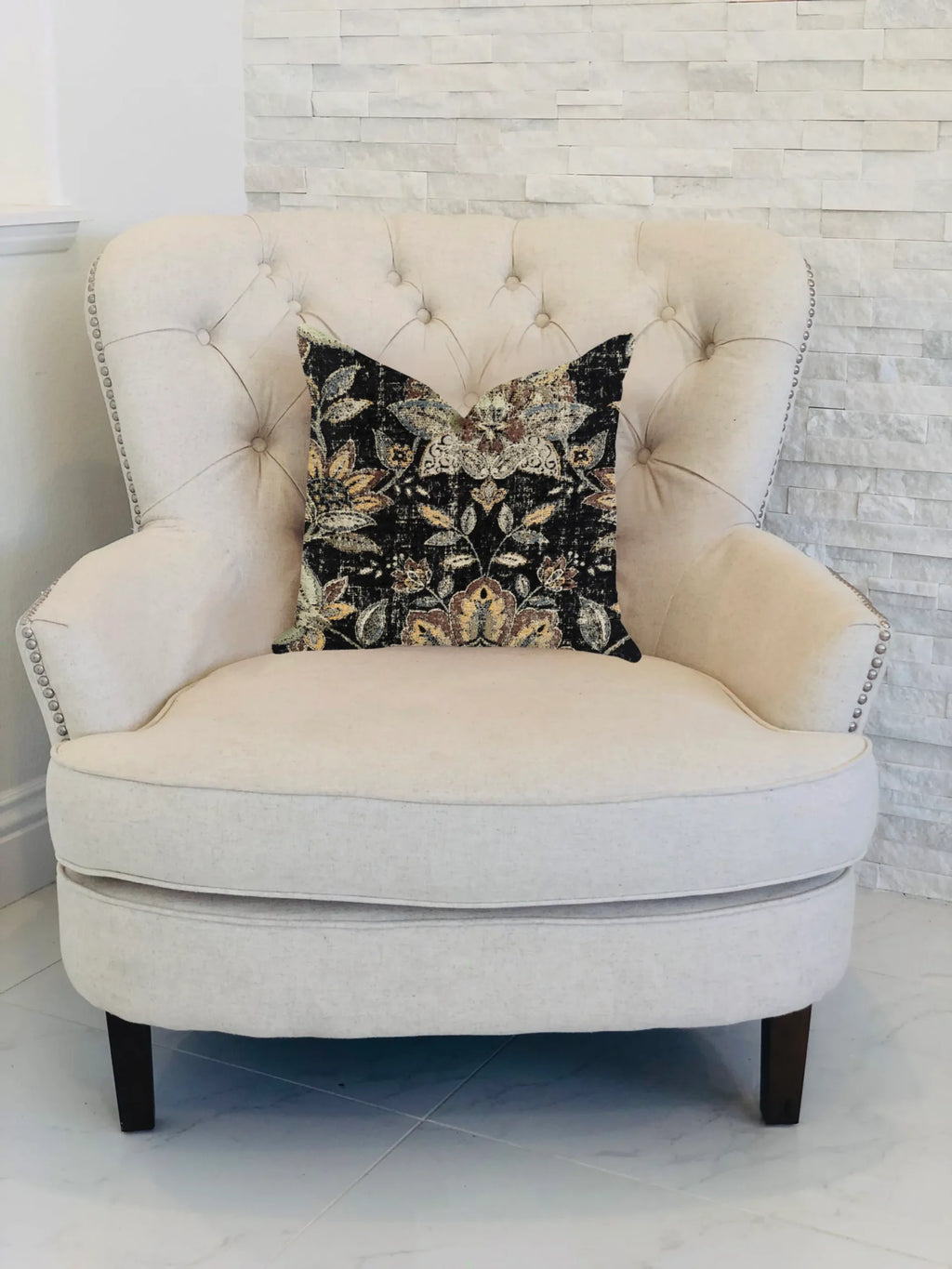 Plutus Noir Lotus Blossom Luxury Throw Pillow — view 2