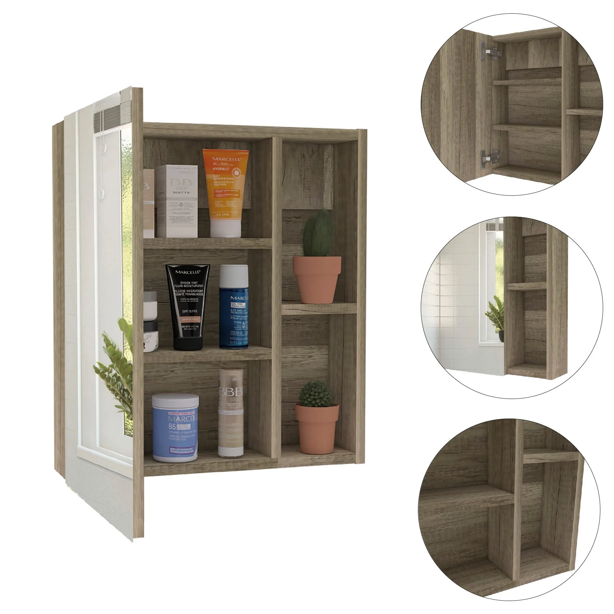 Labelle 2 Piece Bathroom Set, Medicine Cabinet + Linen Cabinet — view 4