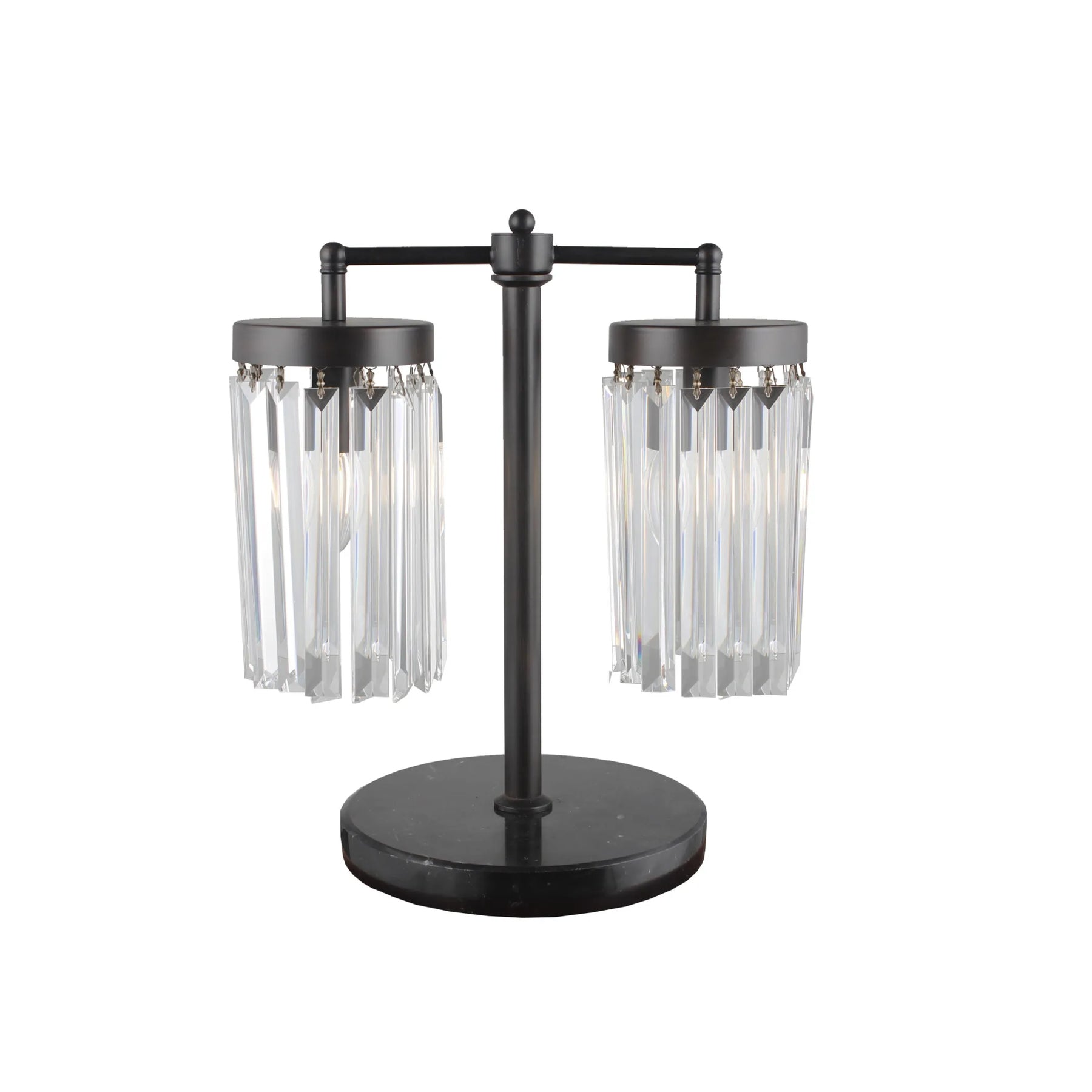 18″ Black Iron Two Light Cylinder Bedside Table Lamp With Clear Cylinder Shade — view 3