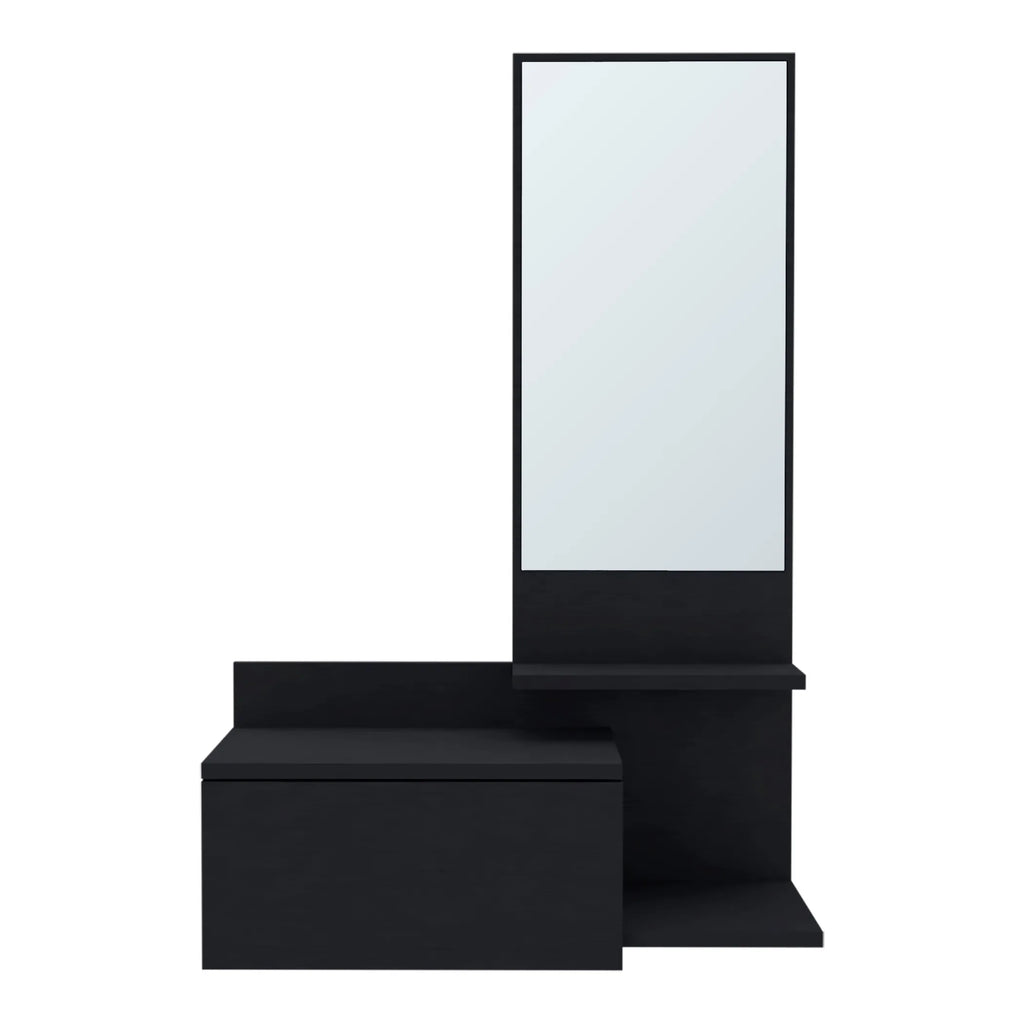 36″ Black Wood Wall Mounted Accent Cabinet With Drawer And Mirror — view 2