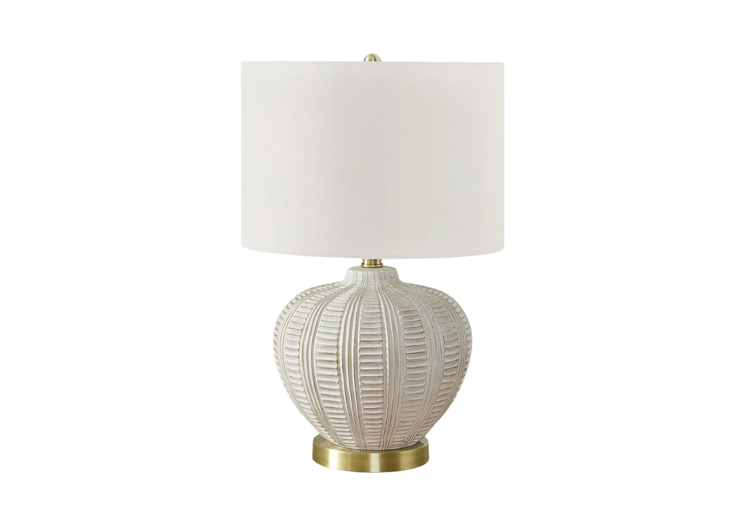 21″ Gold and White Urn Table Lamp With Ivory Drum Shade