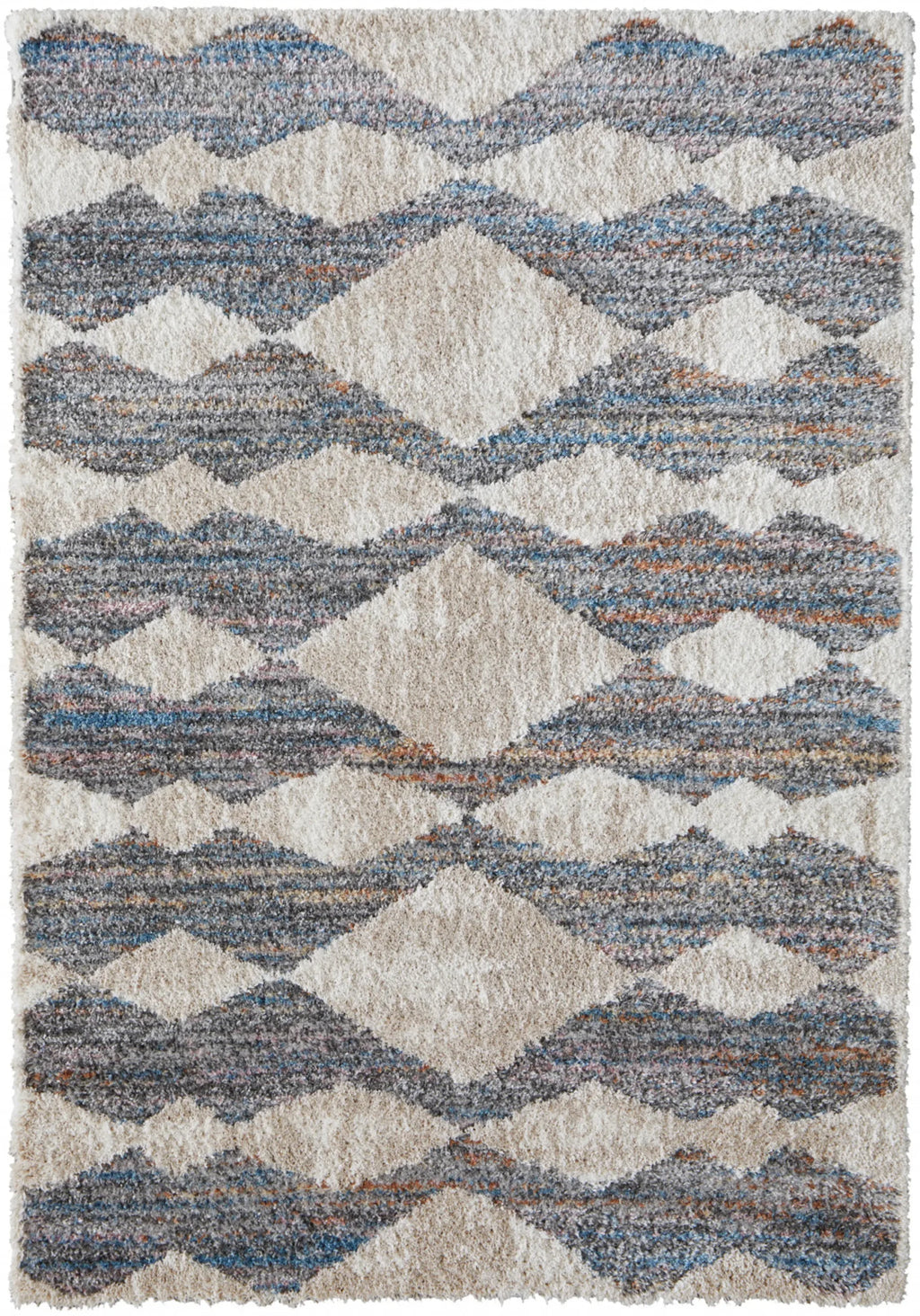 5′ X 8′ Tan Ivory And Blue Chevron Power Loom Stain Resistant Area Rug
