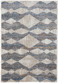 5′ X 8′ Tan Ivory And Blue Chevron Power Loom Stain Resistant Area Rug