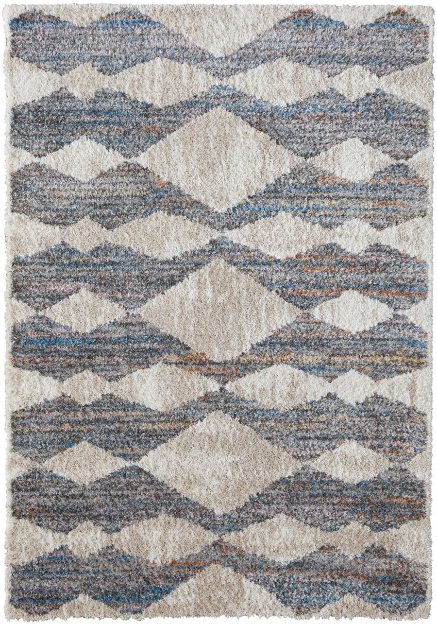 5′ X 8′ Tan Ivory And Blue Chevron Power Loom Stain Resistant Area Rug