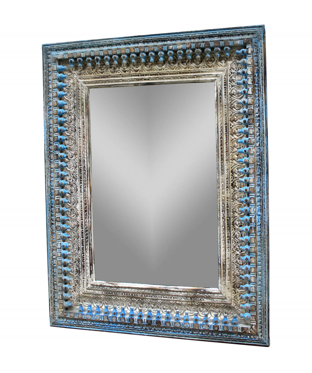 50″ Blue and Silver Solid Wood Framed Accent Mirror — view 3