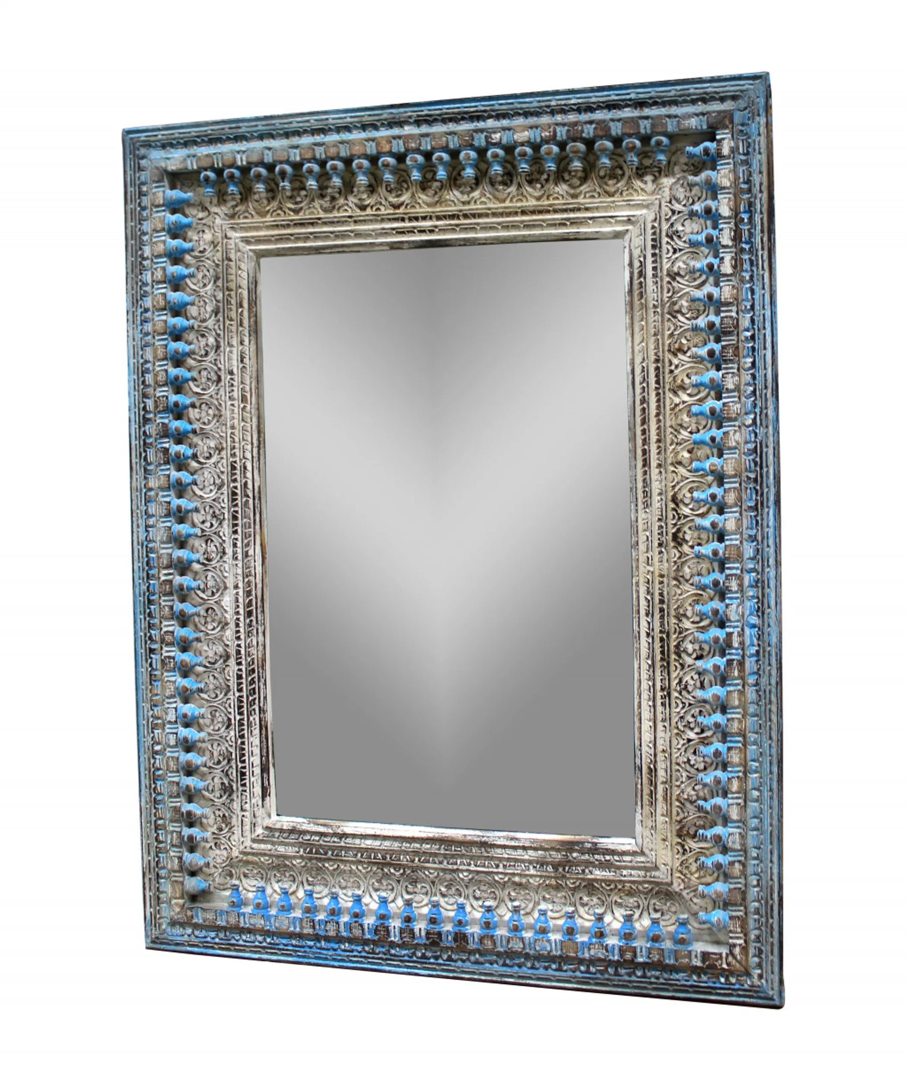 50″ Blue and Silver Solid Wood Framed Accent Mirror — view 3