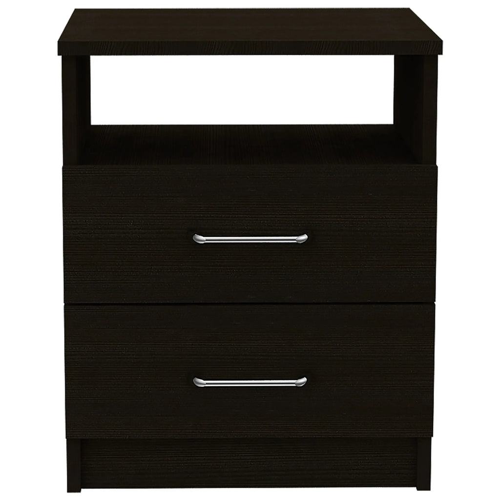 Brown Open Compartment Two Drawer Nightstand — view 2