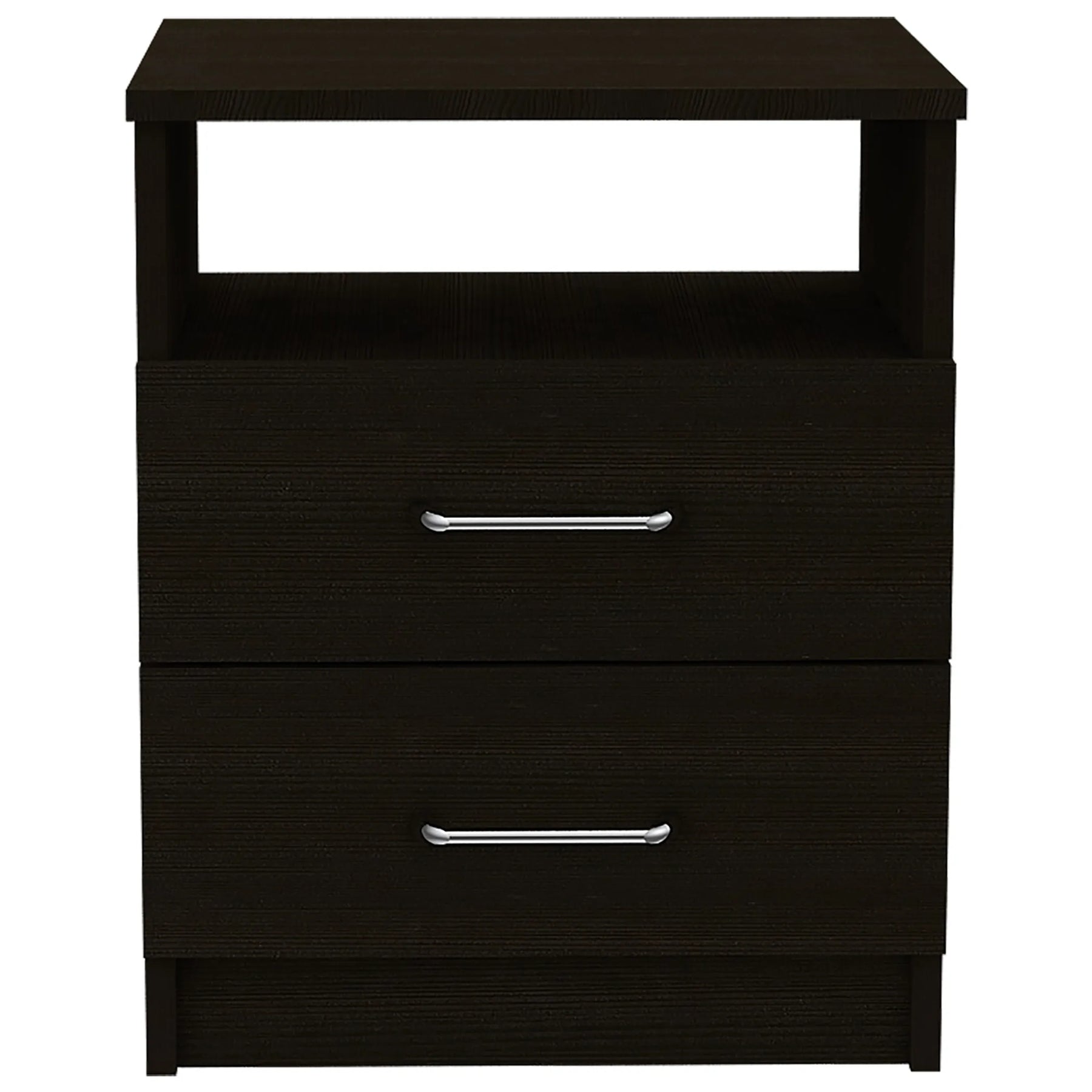 Brown Open Compartment Two Drawer Nightstand — view 2
