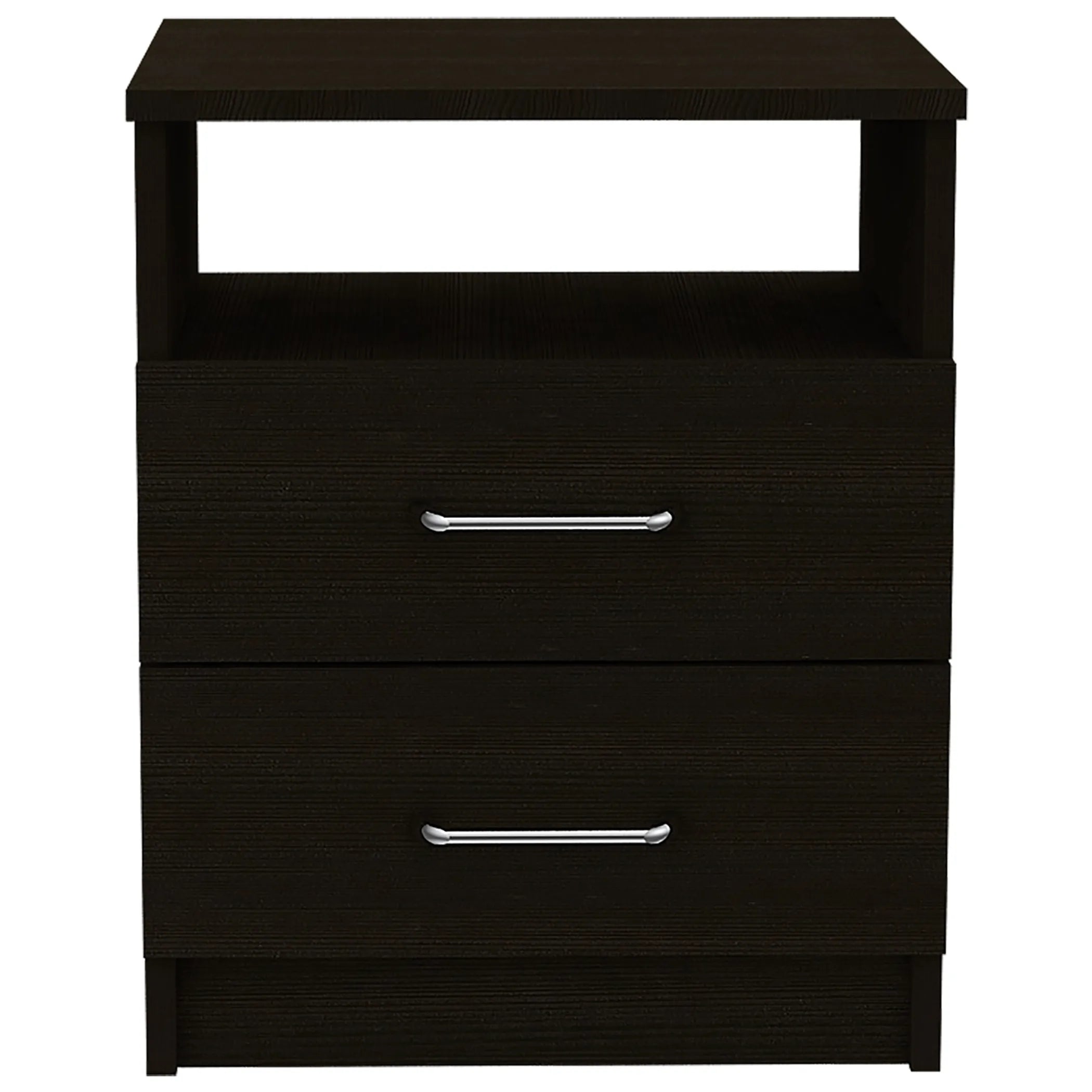 Brown Open Compartment Two Drawer Nightstand — view 2