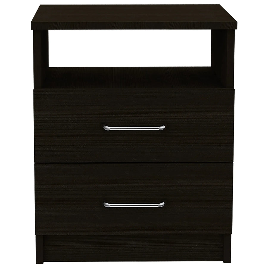 Brown Open Compartment Two Drawer Nightstand — view 2