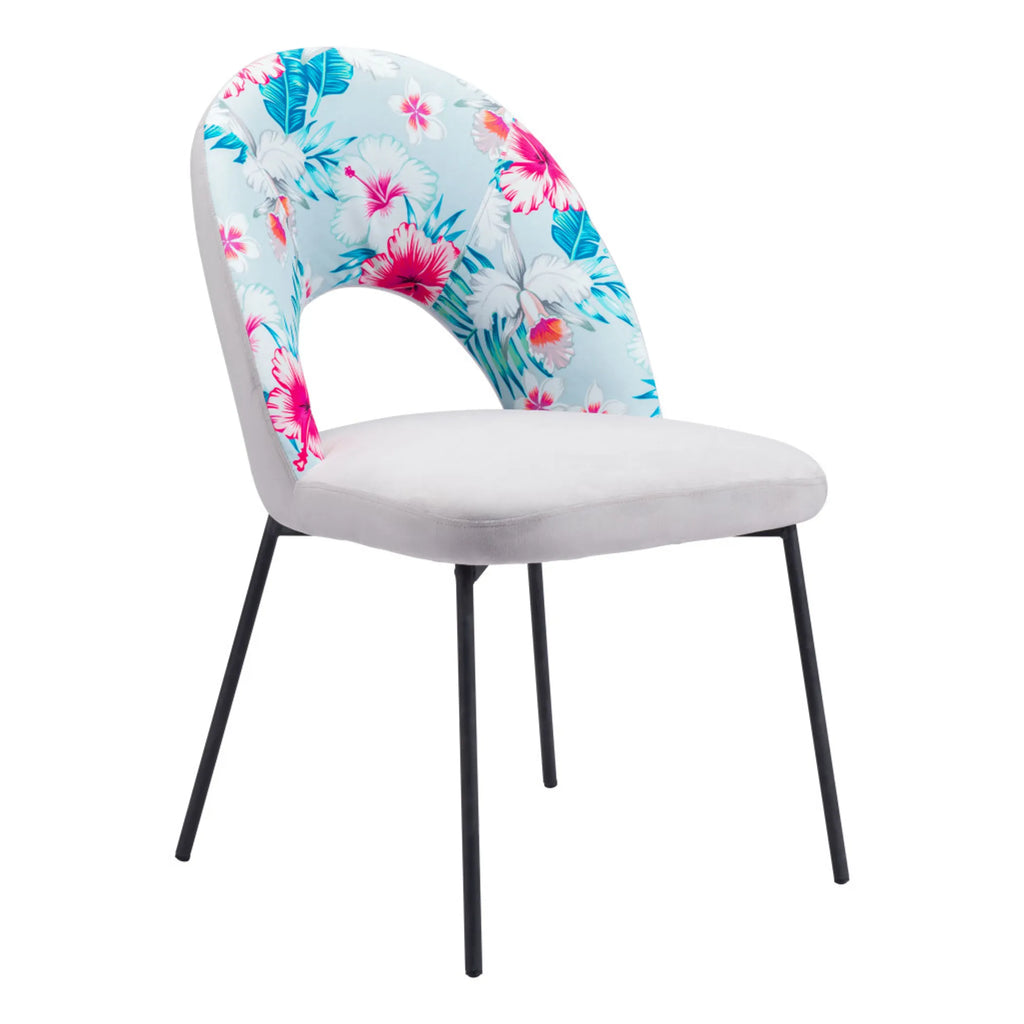 Set of Two Velvet And Steel Velvet And Steel Tropical Floral Dining Side Chairs — view 3