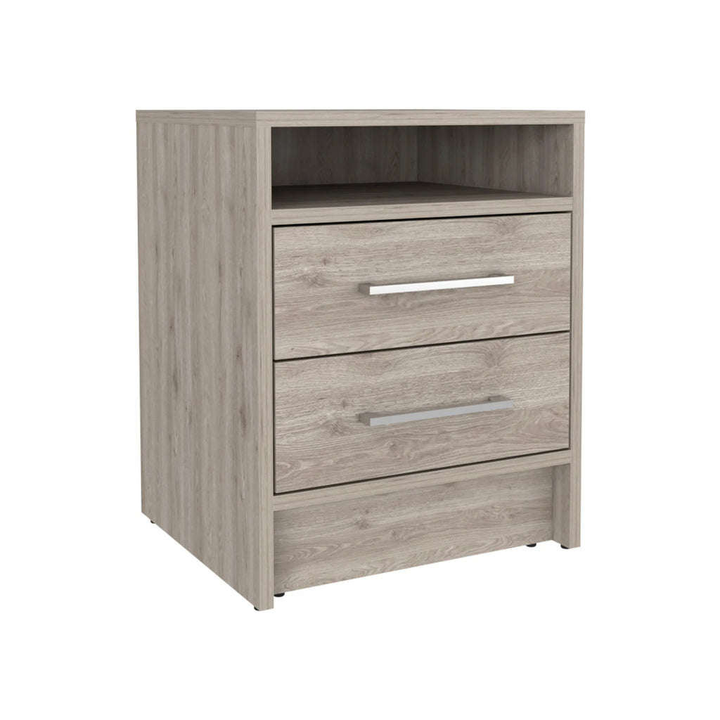 20″ Gray Two Drawer Faux Wood Nightstand