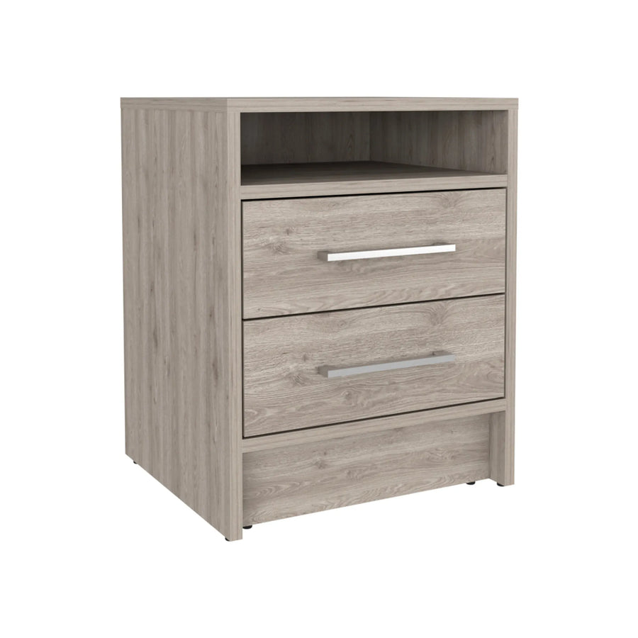 20″ Gray Two Drawer Faux Wood Nightstand