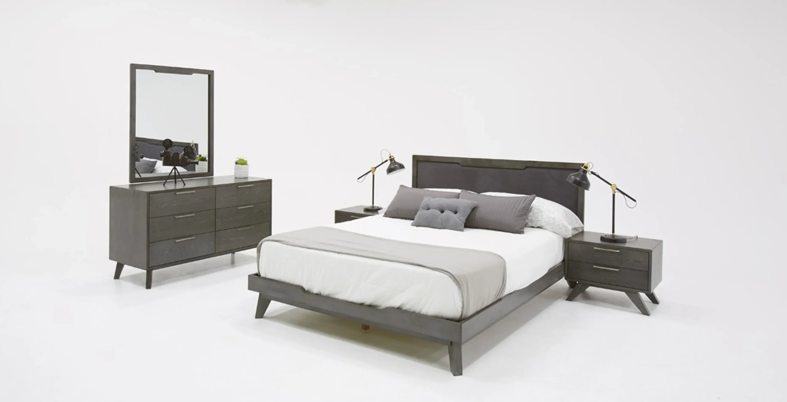 Modern Gray Wash Nightstand with Two Drawers — view 3