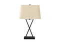 25″ Black Metal Geometric USB Table Lamp With Beige Shade