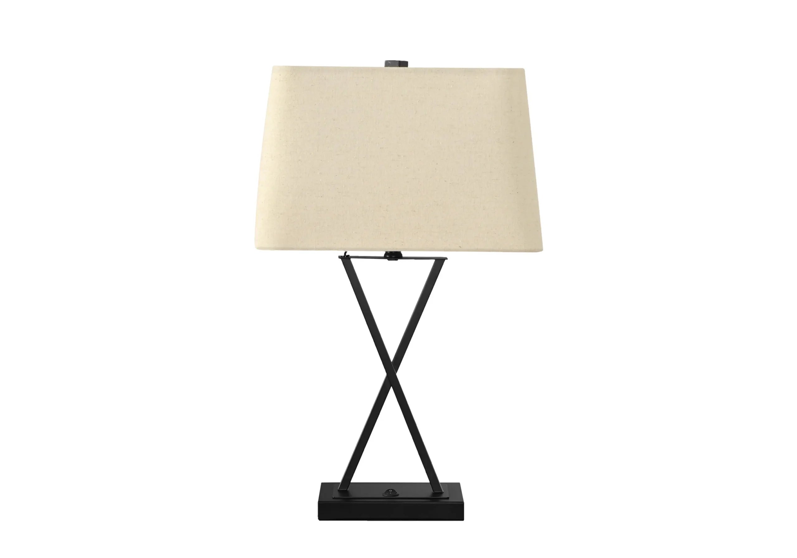 25″ Black Metal Geometric USB Table Lamp With Beige Shade