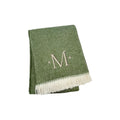 Herringbone Cotton Blend M Initial Throw Blanket with Tassels And Embroidery