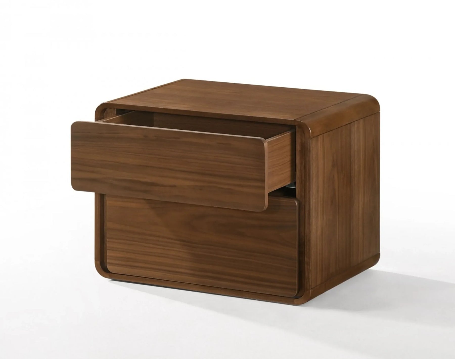 Modern Walnut Brown Nightstand with Two Drawers — view 2