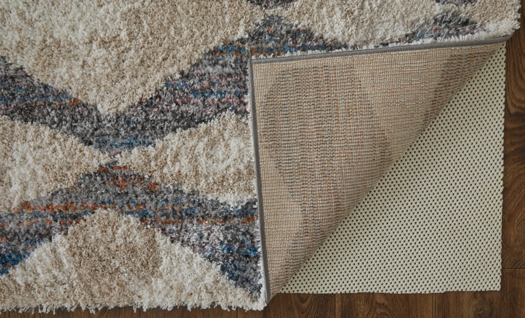 5′ X 8′ Tan Ivory And Blue Chevron Power Loom Stain Resistant Area Rug — view 4