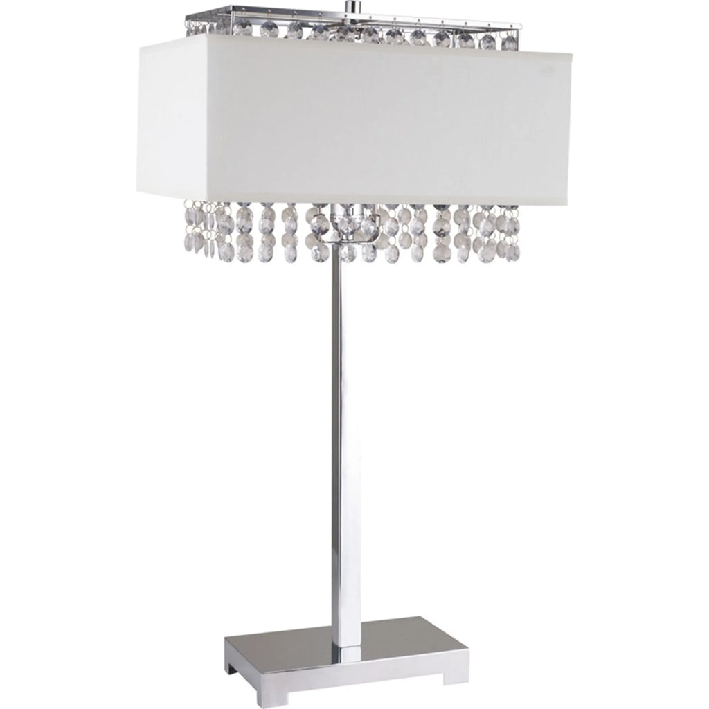 28″ Silver Table Lamp With Faux Crystals and White Rectangle Shade