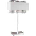 28″ Silver Table Lamp With Faux Crystals and White Rectangle Shade