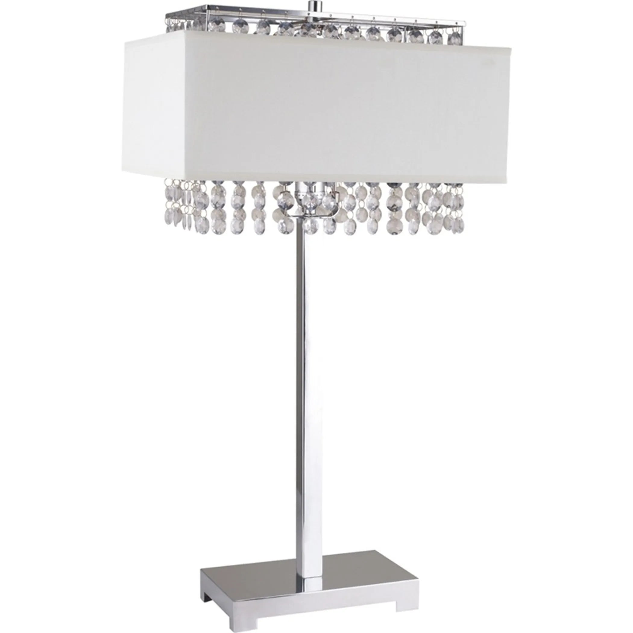 28″ Silver Table Lamp With Faux Crystals and White Rectangle Shade