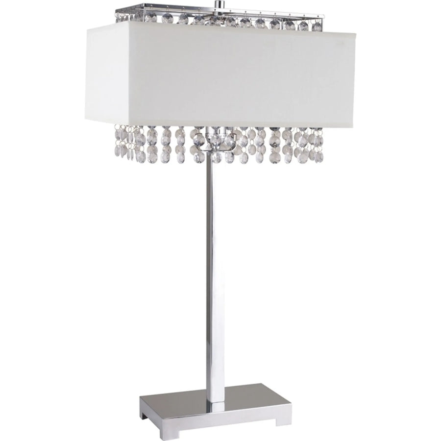 28″ Silver Table Lamp With Faux Crystals and White Rectangle Shade
