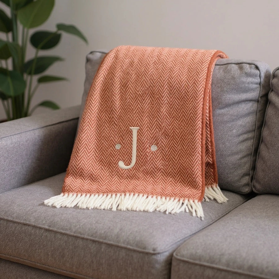 Herringbone Cotton Blend J Throw Blanket with Tassels And Embroidery — view 2